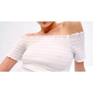 NWOT Smocked Off Shoulder Crop Top